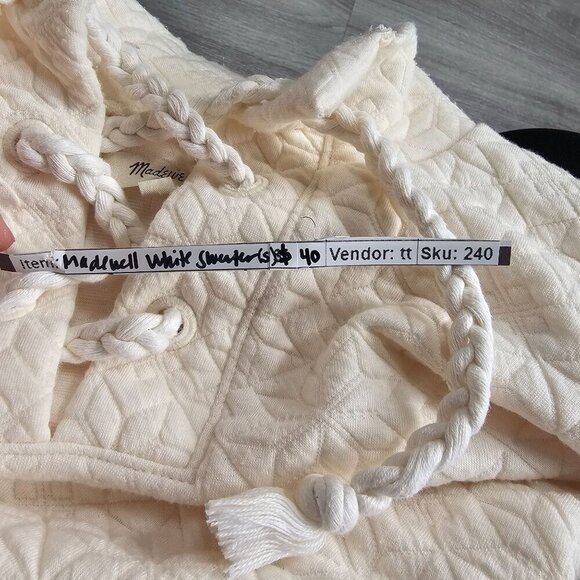 Madewell Quilted-Knit Lace-Up Mock Neck Sweatshirt White Women Small - Picture 9 of 13